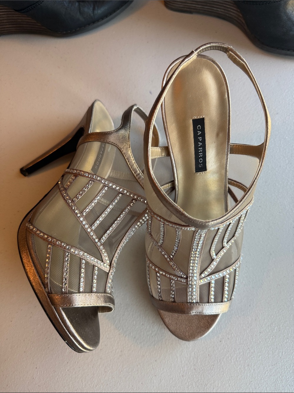 Caparros Gold Slingback Heels with Crystal Straps